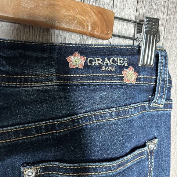 Grace in LA Jeans Size 26 Flared Embroidered Paisley Floral High Waist - Picture 5 of 9